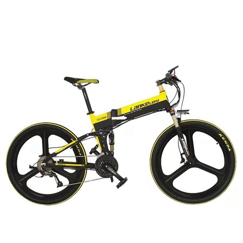 LANKELEISI XT750 Elite Edition Folding Electric Bike Bicycle 48V 10.4AH 400W 26x1.95 Tires Aluminum Alloy Frame Max Speed 30km/h Shimano 7 Speed Derailleur 100KM Mileage Range - Black Yellow