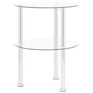 2Tier Side Table Transparent 38 cm Tempered Glass
