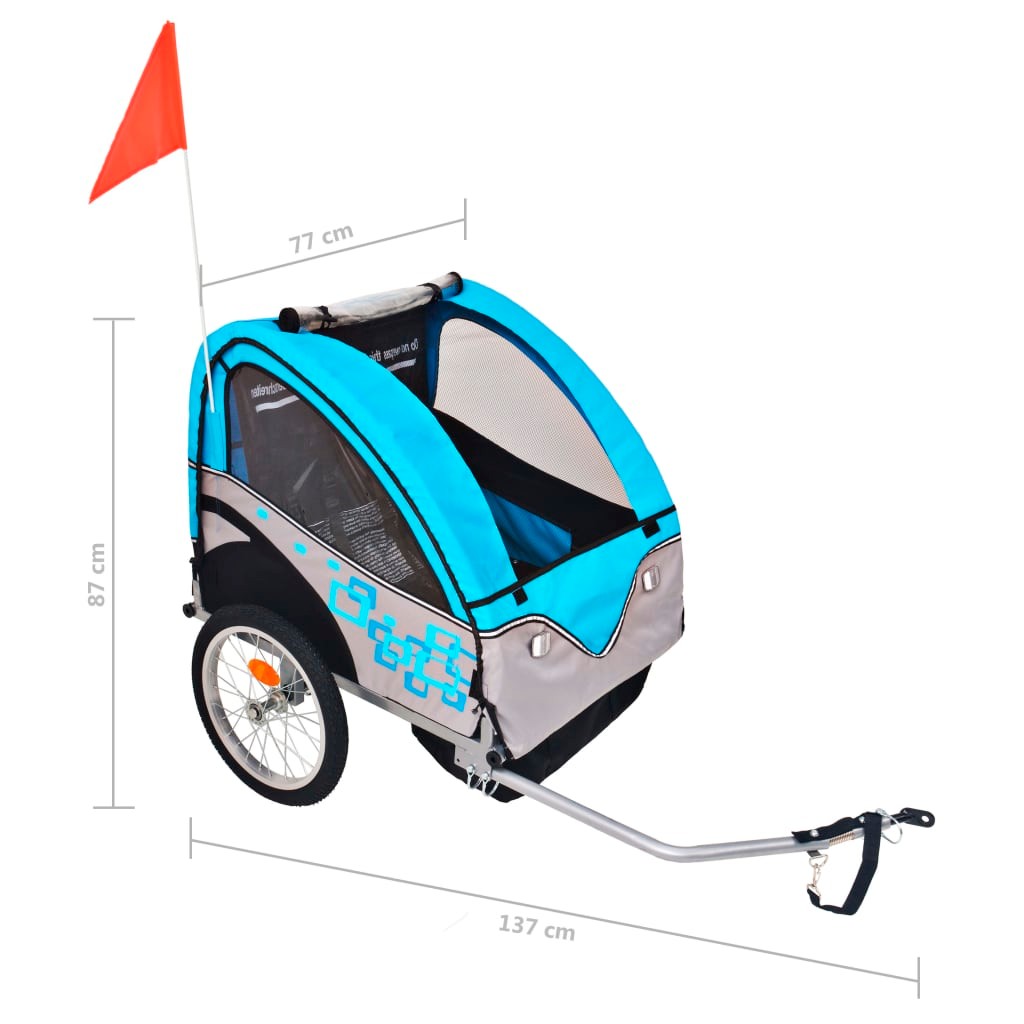 Kids Bicycle Trailer Grey and Blue 30 kg