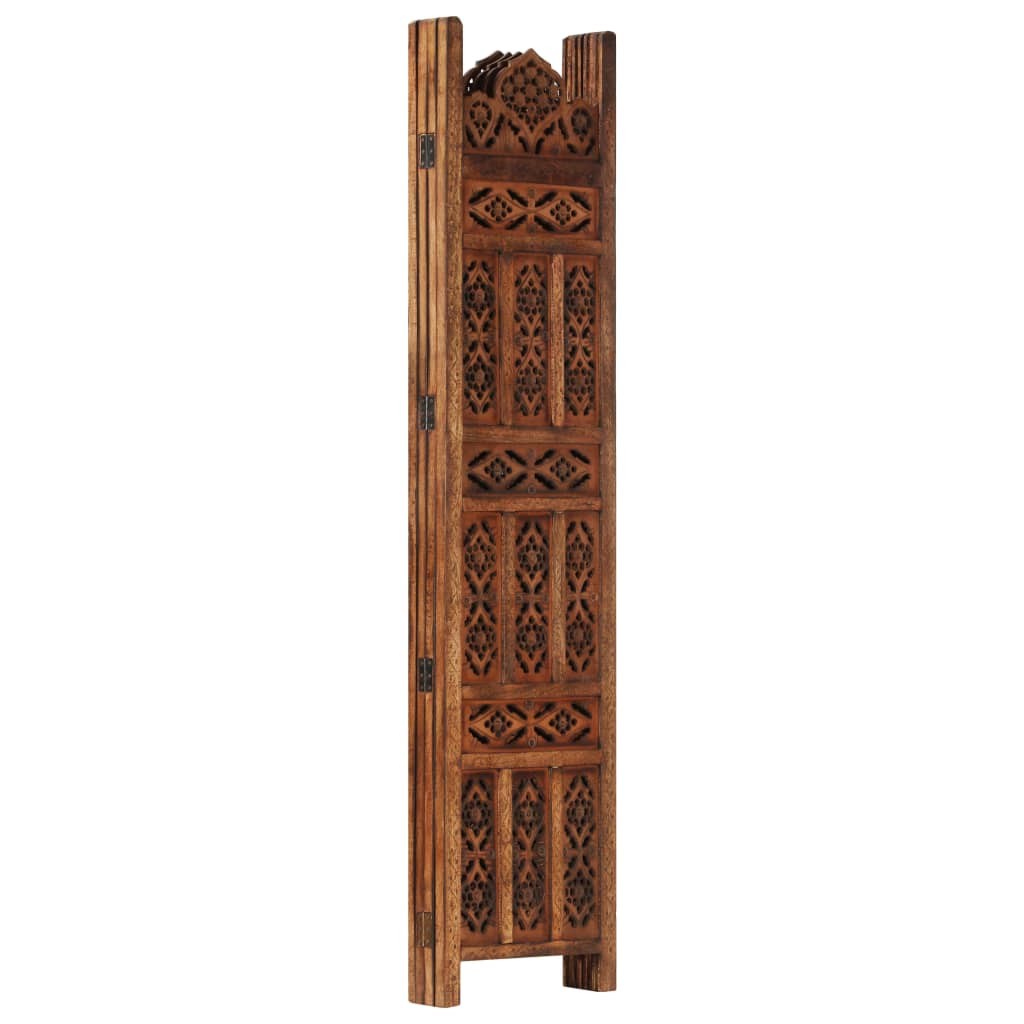 vidaXL Solid Mango Wood Hand Carved 4-Panel Room Divider Room Partition Paravent Privacy Screen Classic Style Decoration Home Brown 160x165cm 