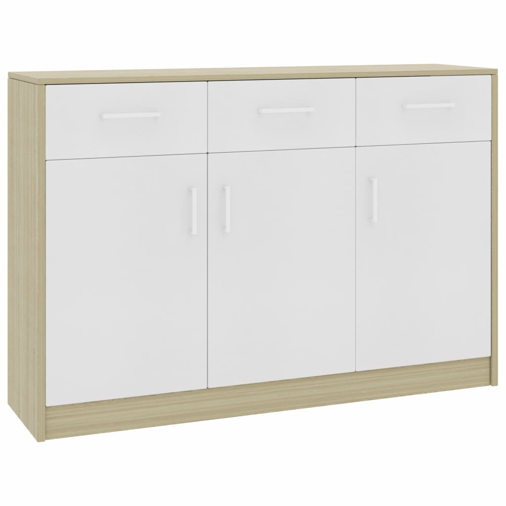 Sideboard White And Sonoma Oak 110x34x75 Cm Chipboard