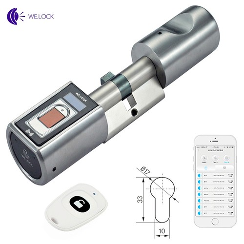 WE.LOCK Ai.one Intelligent Electronic Door Lock Cylinder Fingerprint + Bluetooth + Remote Control IP44 Waterproof Opening via Smartphone, WiFi Box Working with Alexa, 3 Minute DIY Fast Easy Assembly for Doors with Thickness of 55-105mm - Silver