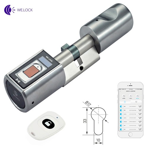 WE.LOCK Ai.one SBR00EBL01 Intelligent Electronic Door Lock Cylinder Fingerprint + Bluetooth + Remote Control IP44 Waterproof Opening via Smartphone, WiFi Box Working with Alexa Easy Assembly for Doors with Thickness of 55-105mm - Silver