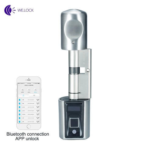 WE.LOCK SECB Intelligent Electronic Door Lock Cylinder Fingerprint + RFID Card + Bluetooth Control LCD Display IP44 Waterproof Smartphone Control, WiFi Box Working with Alexa, 3 Minute DIY Suitable for Doors with Thickness of 55 -105mm - Silver