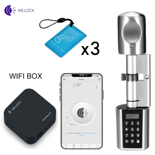 WE.LOCK SOHO Intelligent Electronic Door Lock Cylinder Password + RFID Card + Bluetooth Control IP44 Waterproof Opening via Smartphone, WiFi Box Working with Alexa, 3 Minute DIY Fast Easy Assembly for Doors with Thickness of 55-105mm - Silver