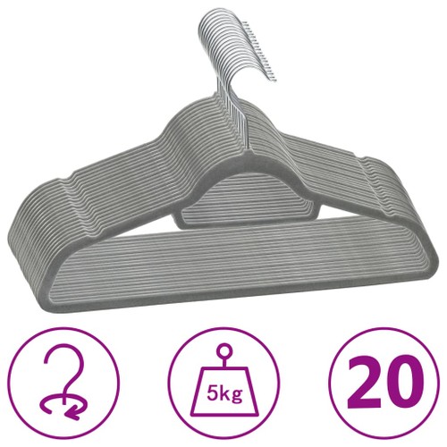 Sprucely Non-Slip Velvet Hangers - Grey, 20