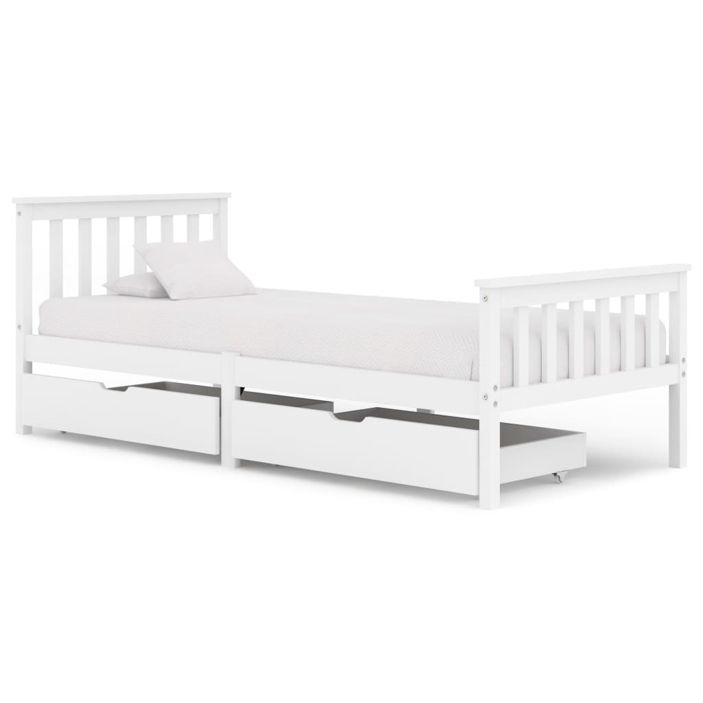 Drawers White Solid Pine Wood 90x200 Cm, Pine Wood Twin Bed Frame
