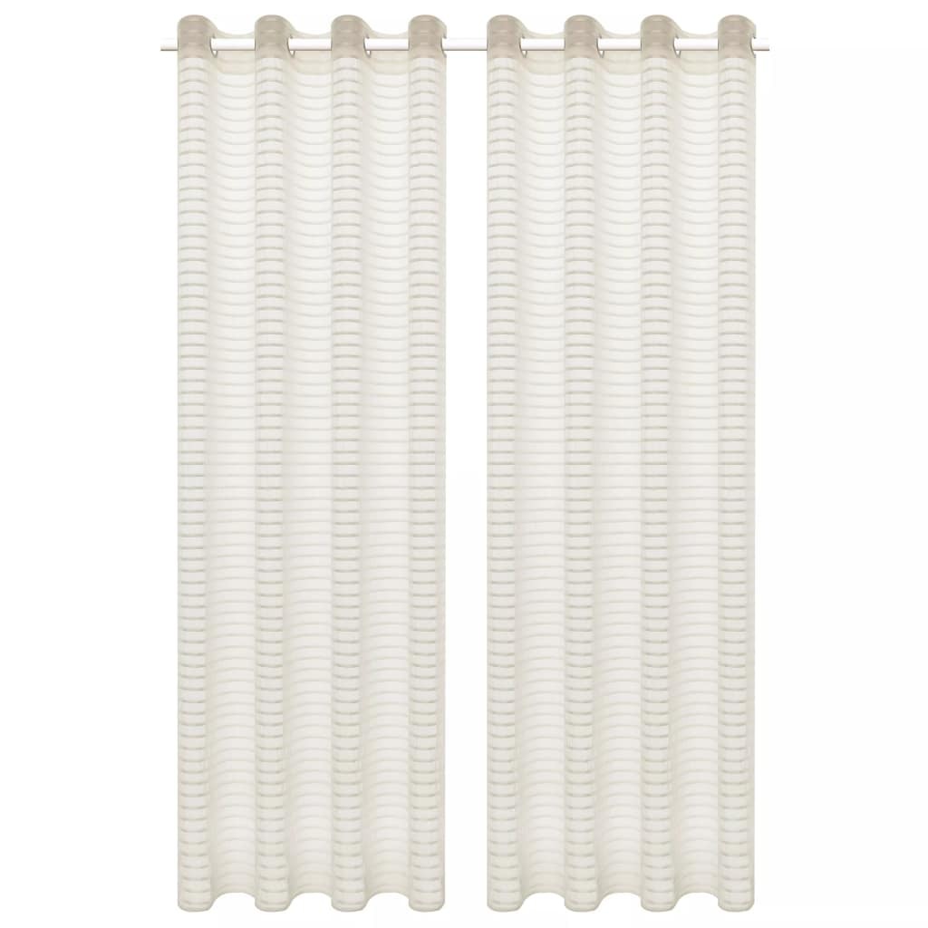 Woven Striped Sheer Curtains 2 Pcs 140x225 Cm Cream