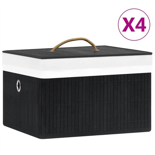 Black Storage Bin with Bamboo Lid