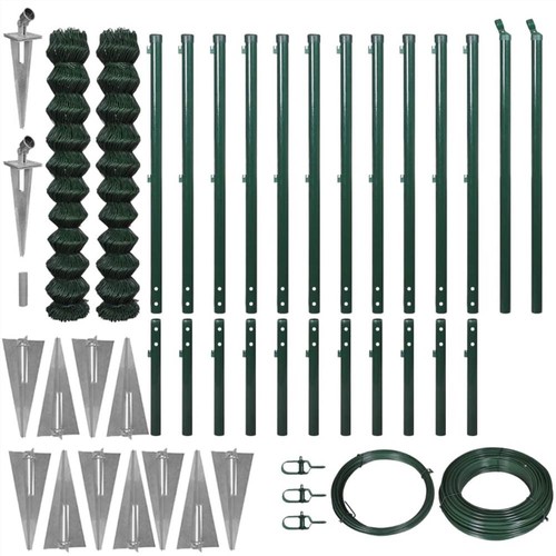 Chain Link Fence with Spike Anchors 1.97x25 m Green