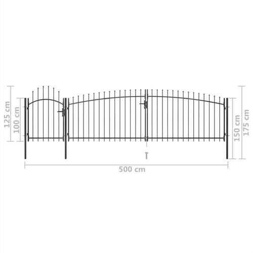 Garden Fence Gate with Spear Top 5x1.75 m Black