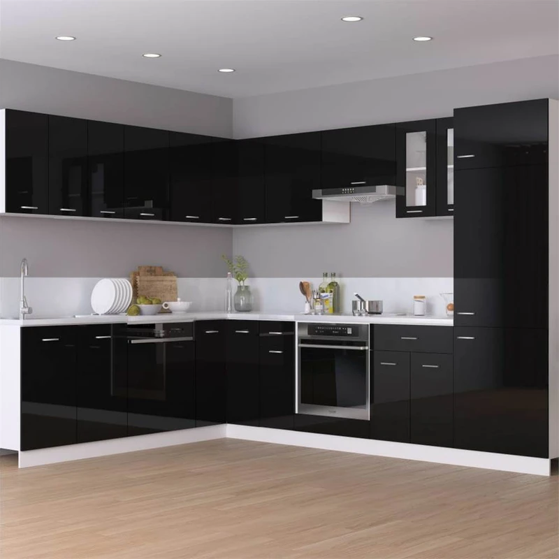 High gloss black kitchen cabinets discount