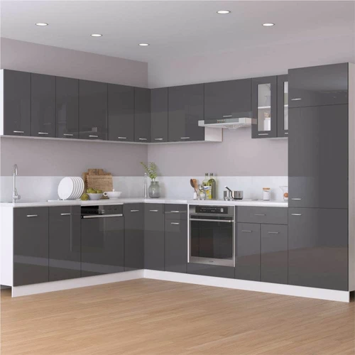 Oppein Full Kitchen Set High Gloss Grey Premium Backsplash Kitchen