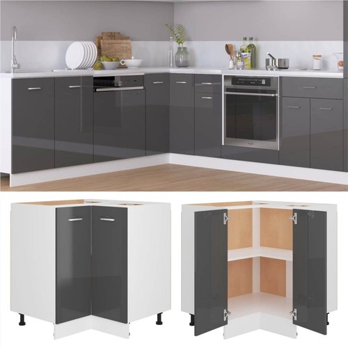 Free Standing Grey Gloss Kitchen Cabinets Cupboards Set 7 Units 240cm  2400mm