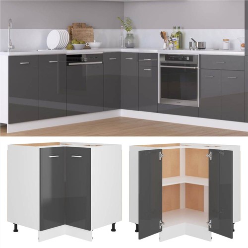 Free Standing Grey Gloss Kitchen Cabinets Cupboards Set 7 Units