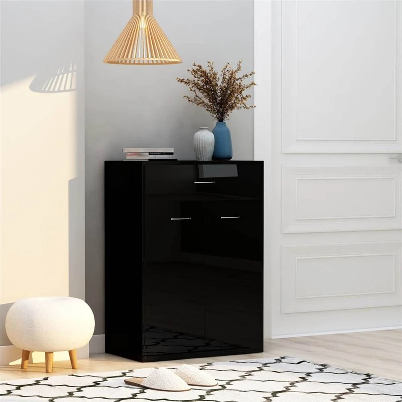 Shoe Cabinet High Gloss Black 60x35x84 cm Chipboard
