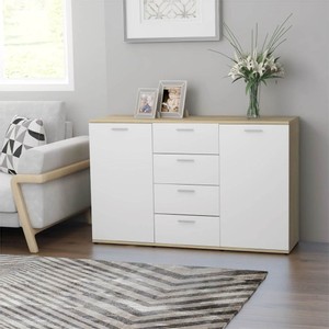 Sideboard White and Sonoma Oak 120x355x75 cm Chipboard