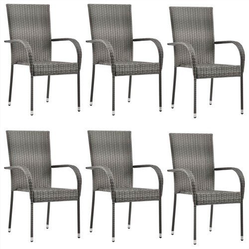 Stackable Outdoor Chairs 6 pcs Grey Poly Rattan