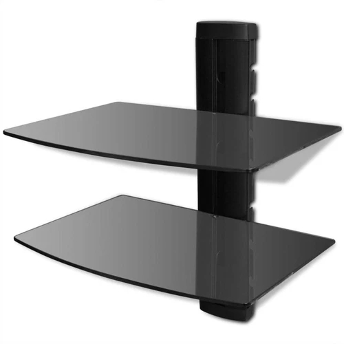 2 Tier Wall Mounted Glass Dvd Shelf Black, Black Glass Dvd Storage Cabinet