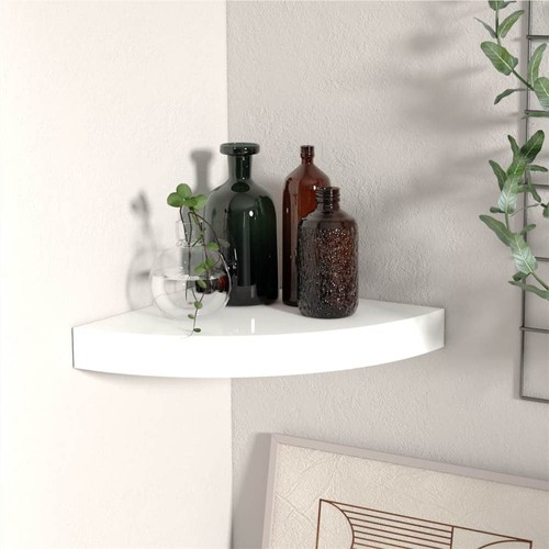 Floating Corner Shelf High Gloss White 25x25x3.8 Cm MDF