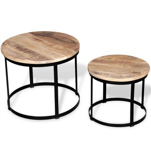 Two Piece Coffee Table Set Rough Mango Wood Round 40 cm50 cm