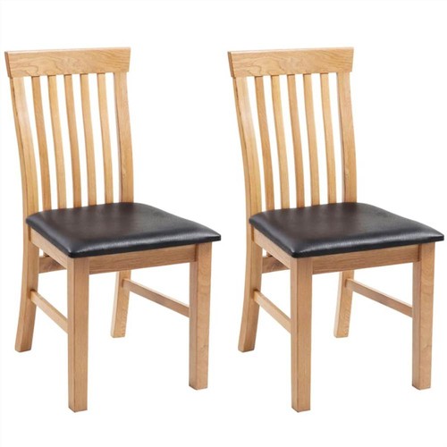 Dining Chairs 2 pcs Solid Oak Wood and Faux Leather