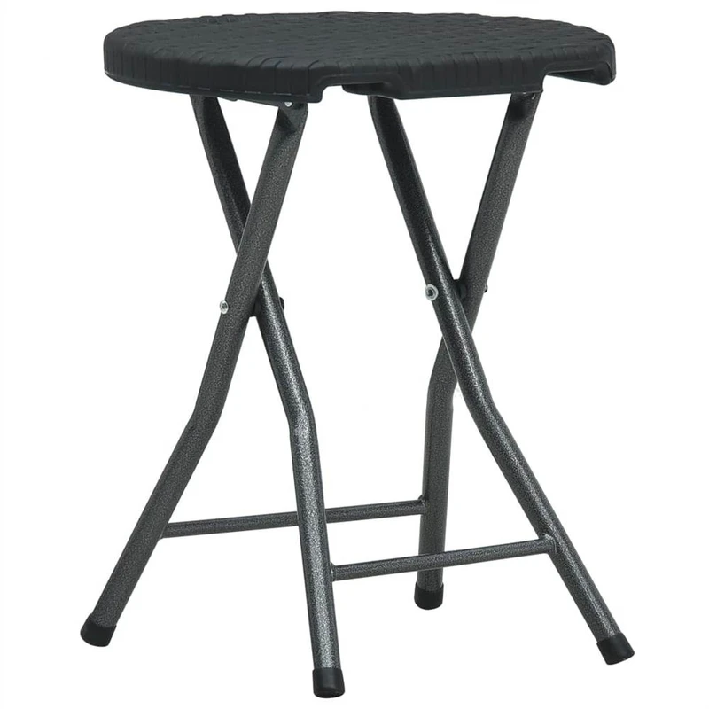 Folding Garden Stools 4 pcs Black HDPE Rattan Look