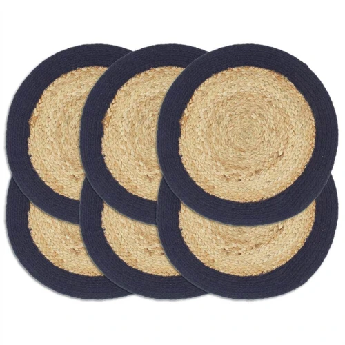 6 Pcs Natural And Navy Blue 38 Cm Jute, Navy Blue Round Placemats