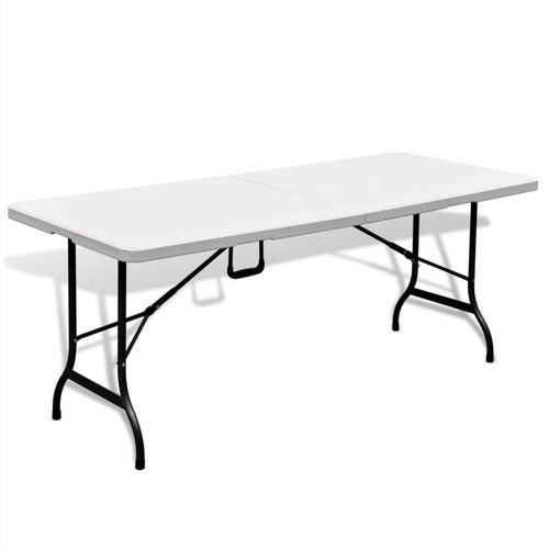 Folding Garden Table with 2 Benches 180 cm Steel and HDPE White