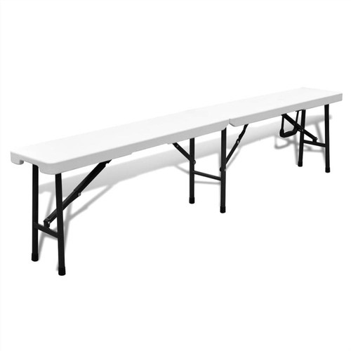 Folding Garden Table with 2 Benches 180 cm Steel and HDPE White