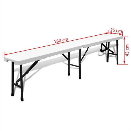 Folding Garden Table with 2 Benches 180 cm Steel and HDPE White