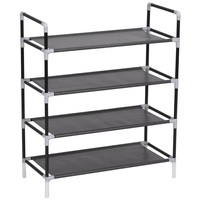 Shoe Rack with 4 Shelves Metal and Nonwoven Fabric Black
