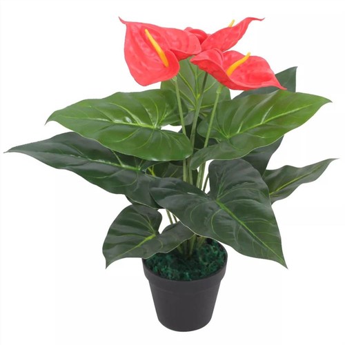 Tidyard Artificial Plant Anthurium with Pot Outdoor&Indoors Plant Bonsai Display in Home 45 cm Red and Yellow 