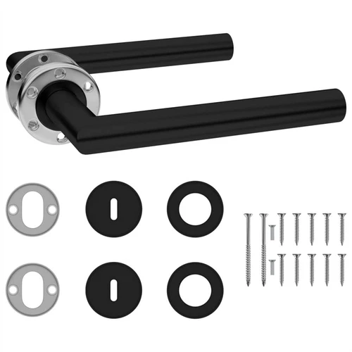 Door Handle Set With Deadlock Stainless Steel Black