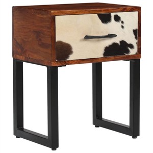 Nightstand Solid Sheesham Wood and Real Leather 40x30x50 cm