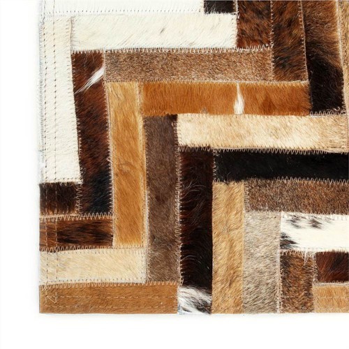 Teppich Echtes Haar-auf-Leder Patchwork 120x170 cm Braun / Weiß