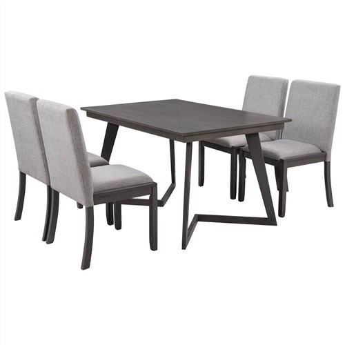 TOPMAX 5 Pieces of Dining Set, with Wooden Rectangular Table & 4 * Linen Chairs - Gray