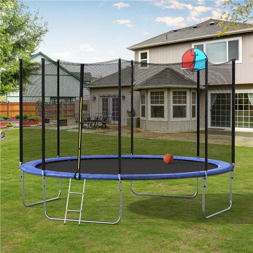 12FT Trampoline with Safety Enclosure Net Blue