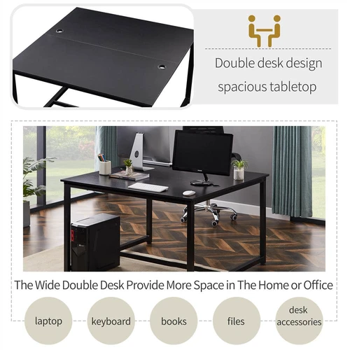 Long Office Desk For 2 Person, Black Large Double Workstation