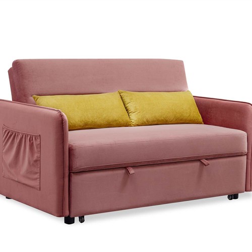 57" Velvet Multifunctional Pullout Sofa Bed Pink