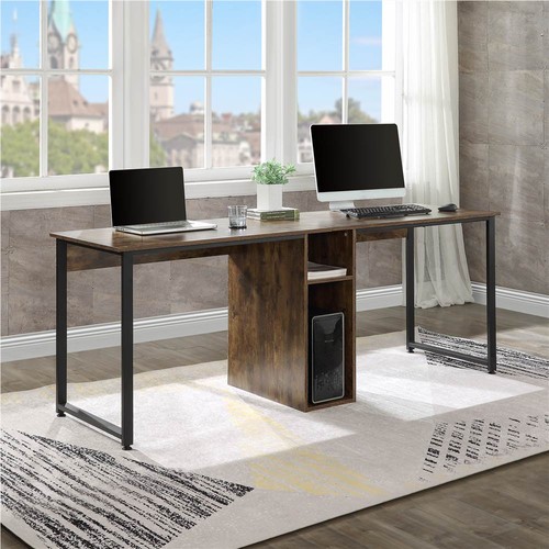 Long Office Desk For 2 Person, Black Large Double Workstation