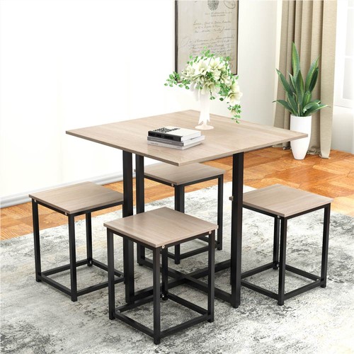 TOPMAX 5 Piece Dining Table Set with 4 Stools for Kitchen, Living Room, Bar, Restaurant - Oak + Black