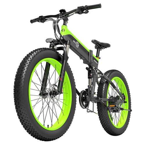 BEZIOR X1000 Folding Electric Bike Bicycle Panasonic 48V 12.8Ah Battery 1000W Motor 26 inch Fat Tire Aluminum Alloy Frame Shimano 27-speed Shift Max Speed 40km/h IP54 100KM Power-assisted mileage Range LCD Display IP54 waterproof - Black Green