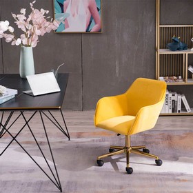 Velvet Rotating Chair Height Adjustable Yellow 