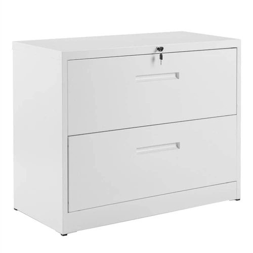 Pull Handle Lateral File Cabinet 2 Drawers with Lock White Heavy Duty Filing Cabinet for Home and Office