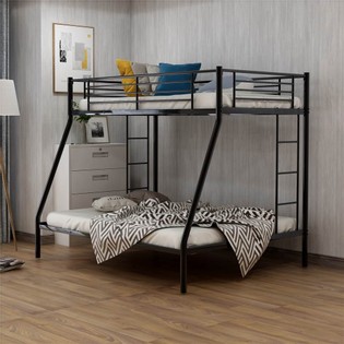 Twin-Over-Full Size Metal Bunk Bed Frame with Stairs Black