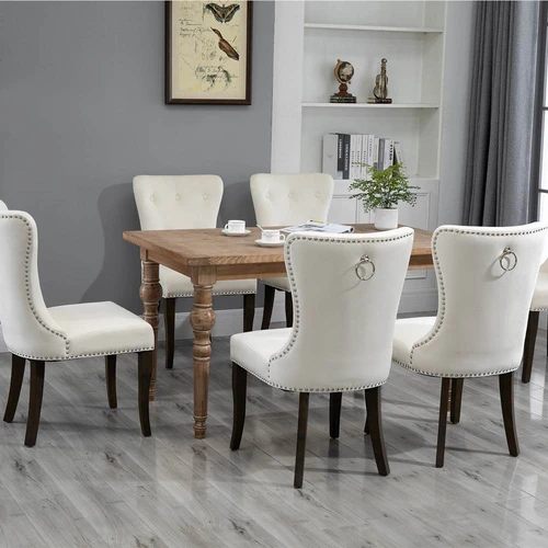 Topmax Velvet Upholstered Chair Set Of, Cream Dining Chairs Set Of 6