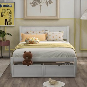 Full Size Wooden Bed Frame with Storage Drawer White