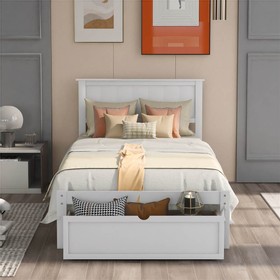 Twin Size Wooden Bed Frame with Storage Drawer White