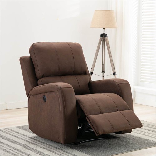 Velvet Recliner Single Sofa with USB Charging Port Brown